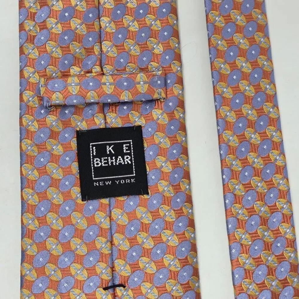 IKE BEHAR NEW YORK SILK TIE PINK BLUE LUXURY FOULARD SHINY SATIN 3.75